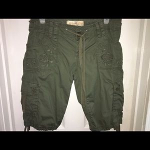 Embroidered Olive Cargo Shorts